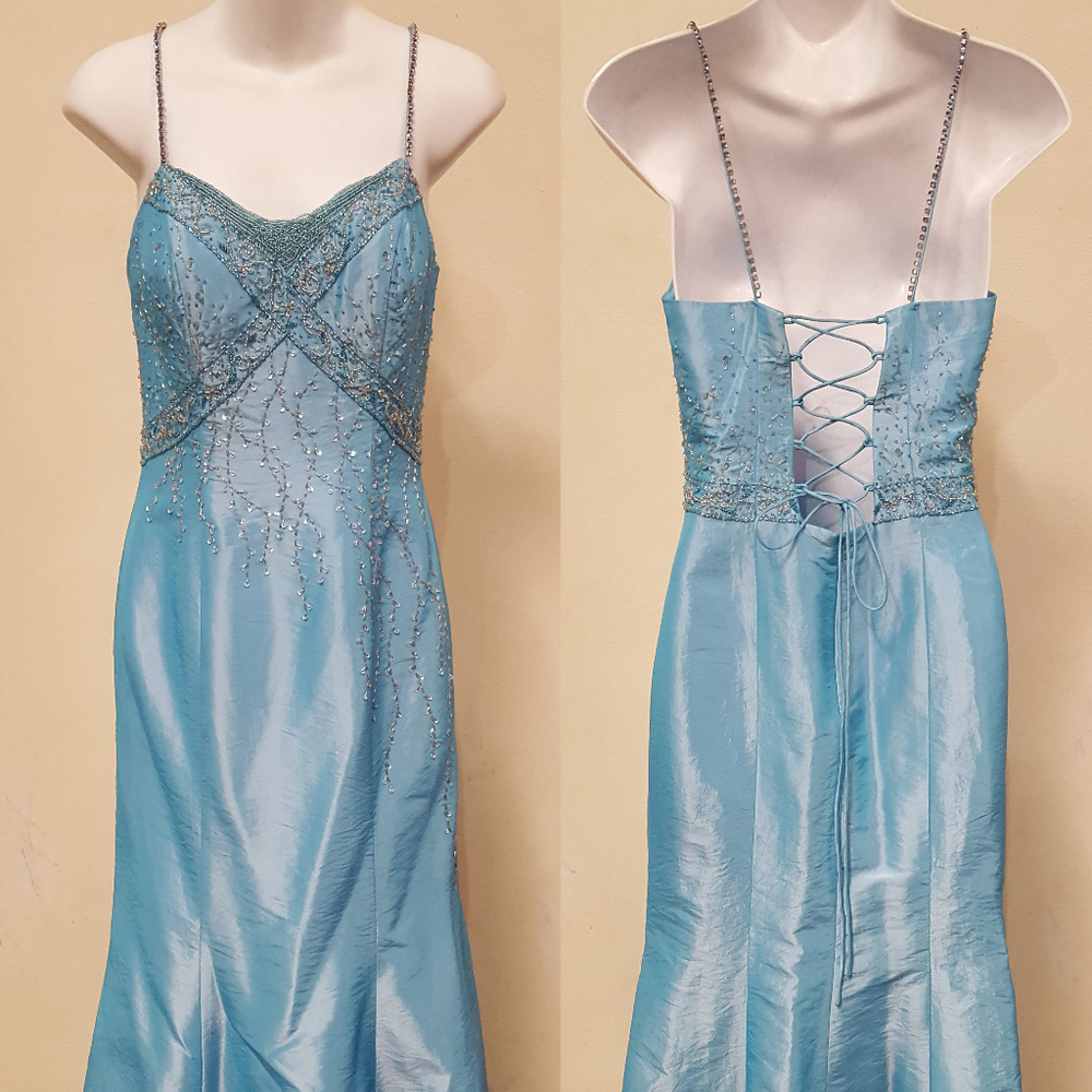Hand Embellished Blue Evening Dress by an Artisan